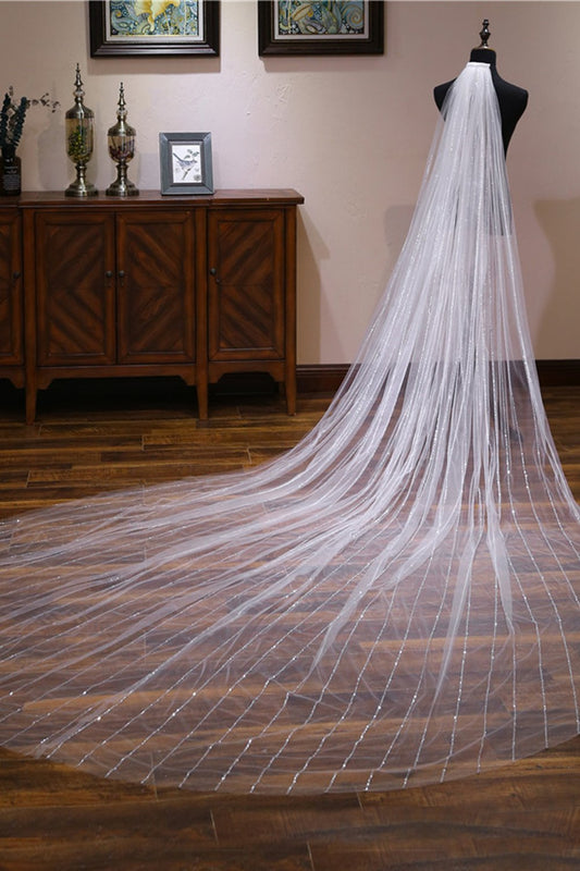 One-tier Cut Edge Tulle Cathedral Veils with Sequin CV0359
