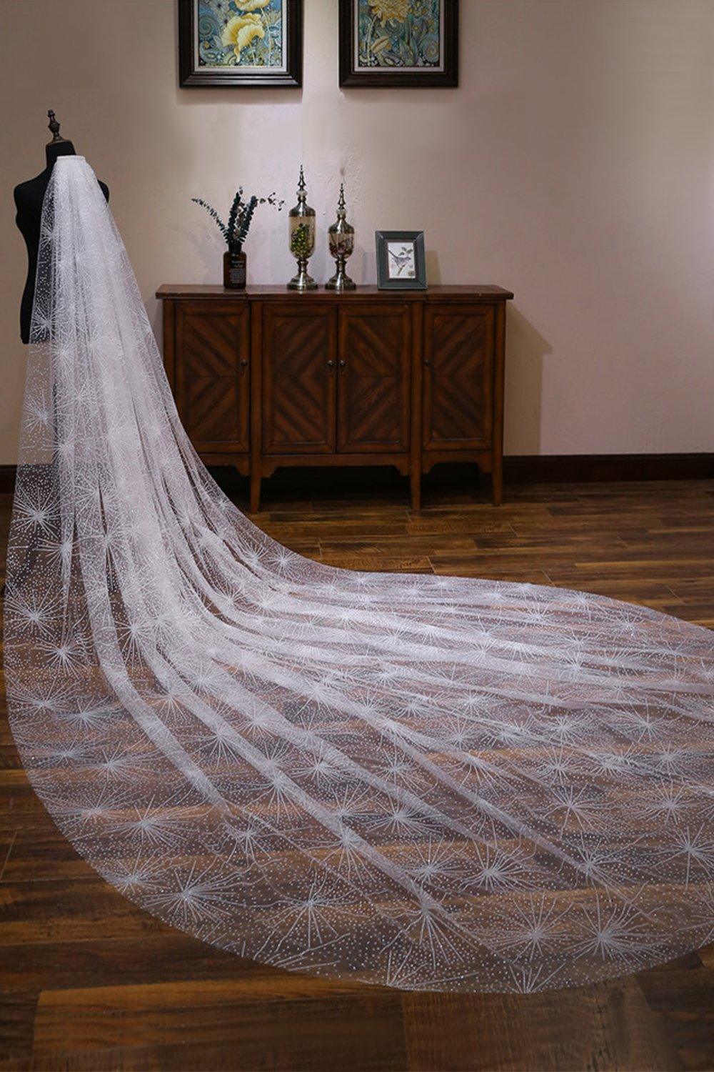 One-tier Cut Edge Tulle Cathedral Veils with Glitter Powder CV0361 - COCOMELODY