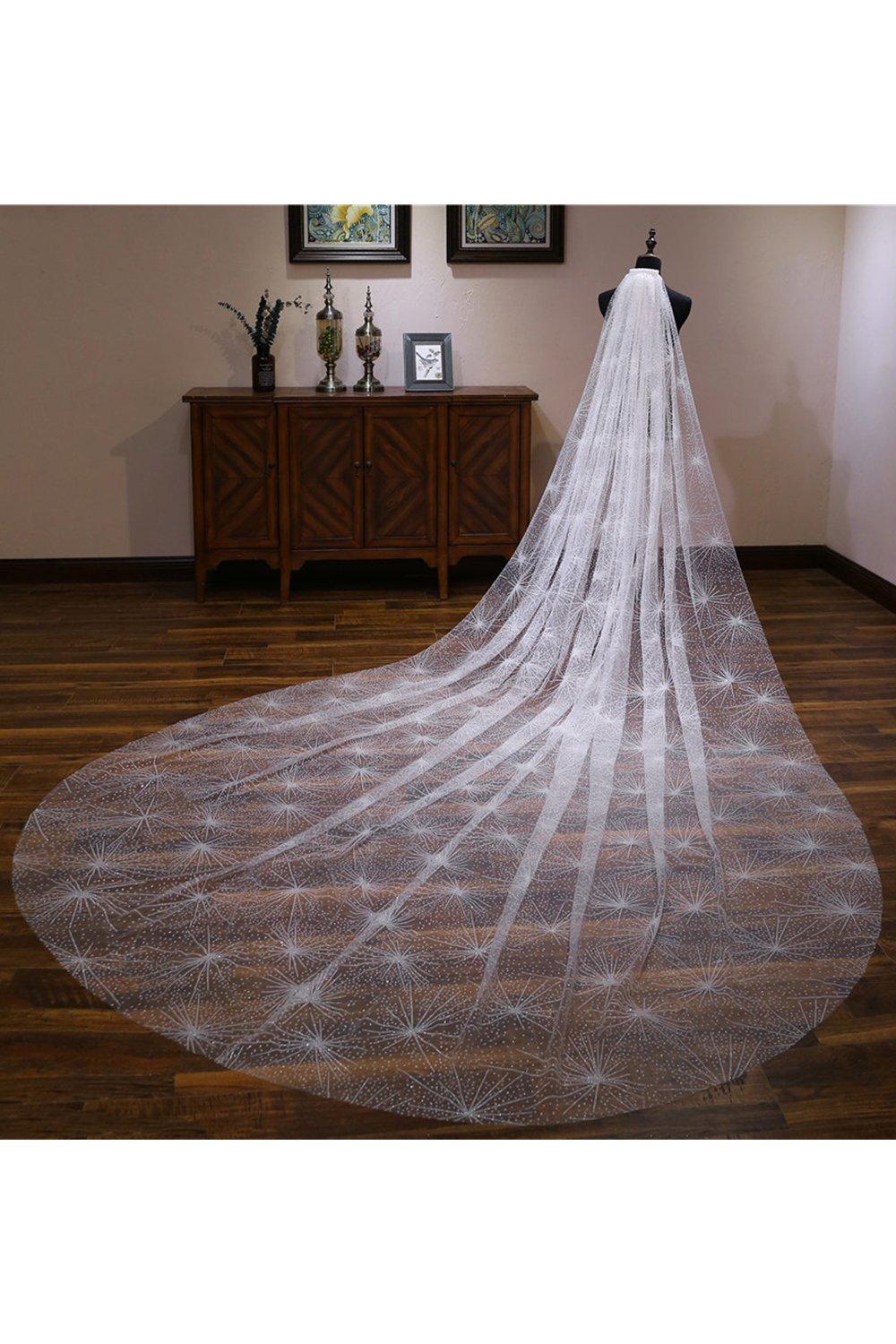 One-tier Cut Edge Tulle Cathedral Veils with Glitter Powder CV0361 - COCOMELODY