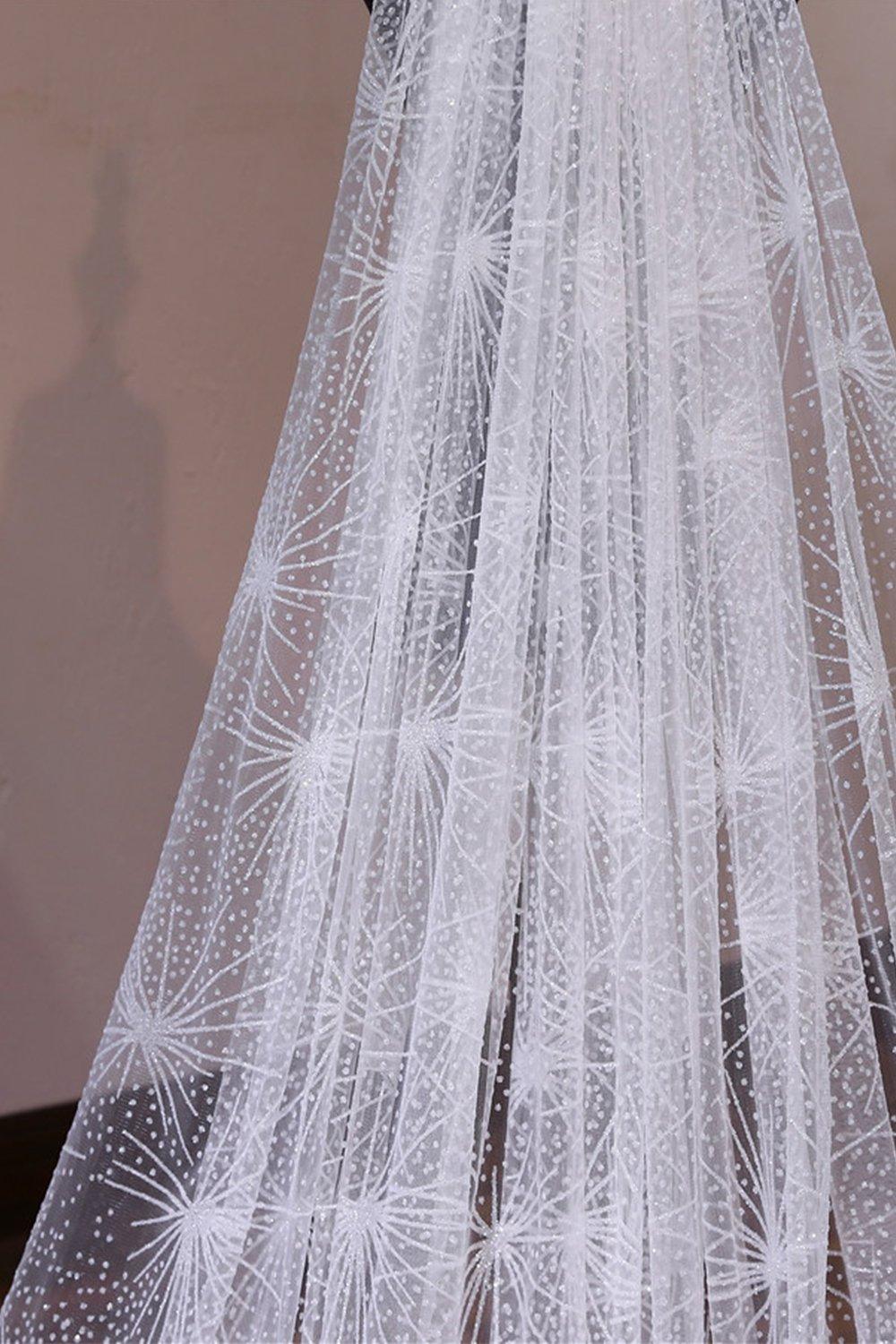 One-tier Cut Edge Tulle Cathedral Veils with Glitter Powder CV0361 - COCOMELODY