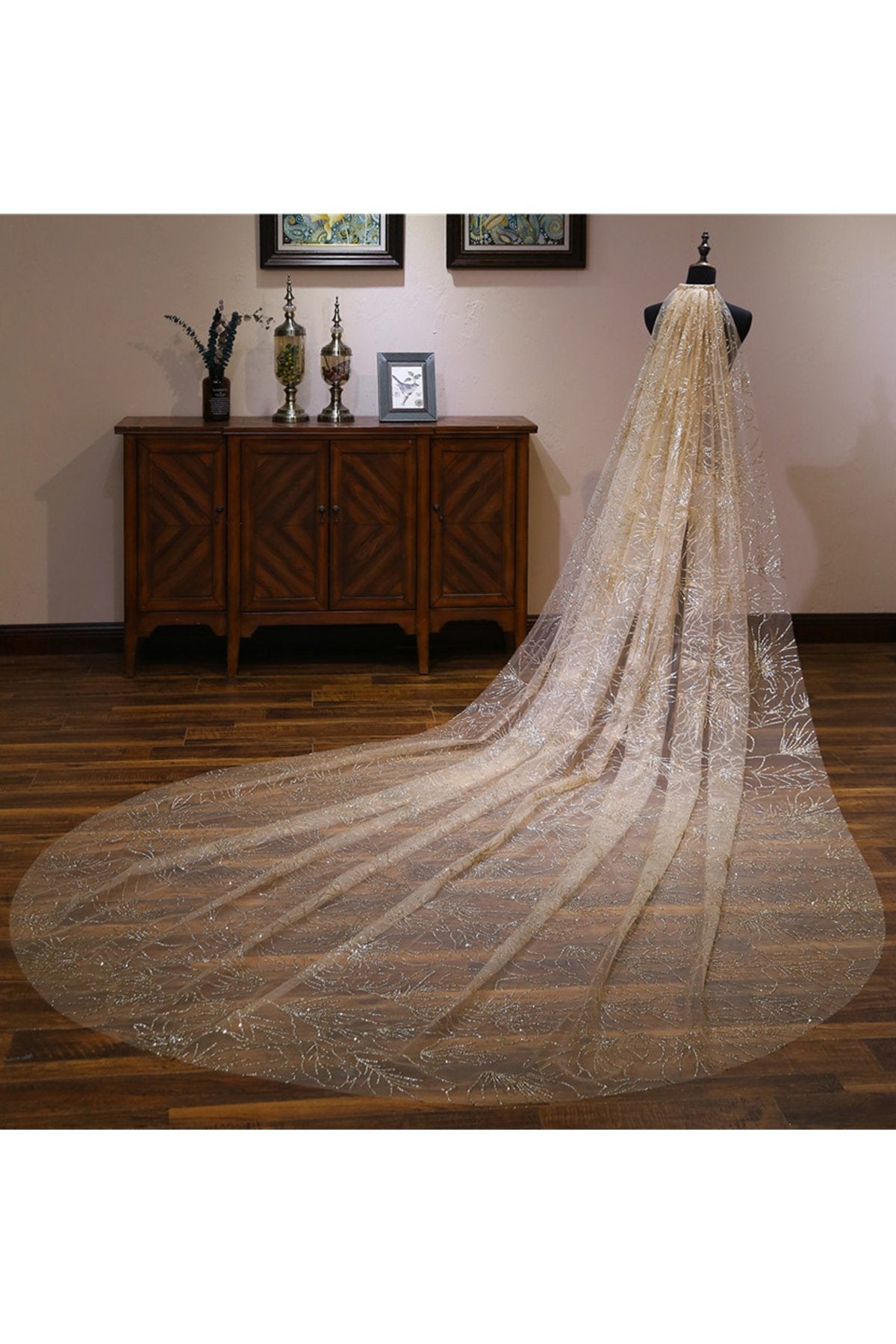 One-tier Cut Edge Tulle Cathedral Veils with Glitter Powder CV0362
