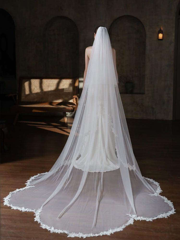 Two-tier Lace Edge Tulle Lace Chapel Veils with CV0374 - COCOMELODY