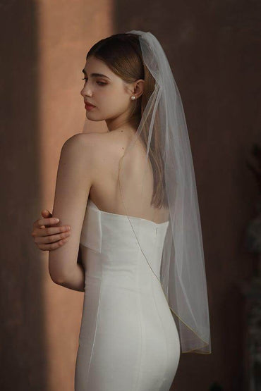 One-tier Pencil Edge Tulle Waist Veils with CV0375 - COCOMELODY