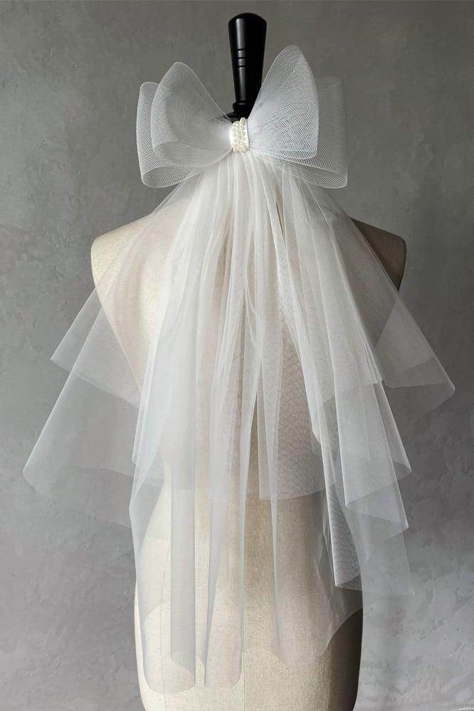 Two-tier Cut Edge Tulle Waist Veils with Bow CV0376 - COCOMELODY