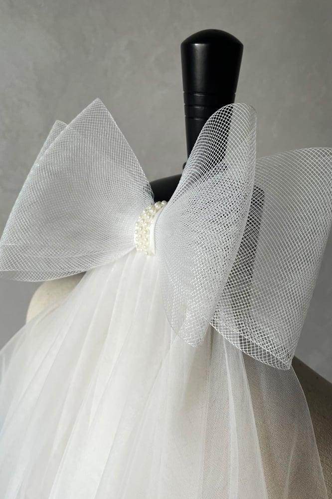 Two-tier Cut Edge Tulle Waist Veils with Bow CV0376 - COCOMELODY