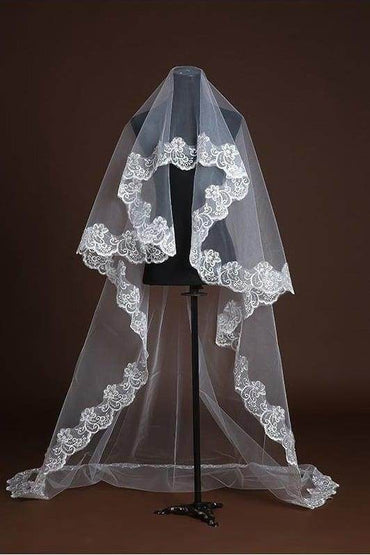 One-tier Lace Edge Lace Tulle Waist Veils with CV0378 - COCOMELODY