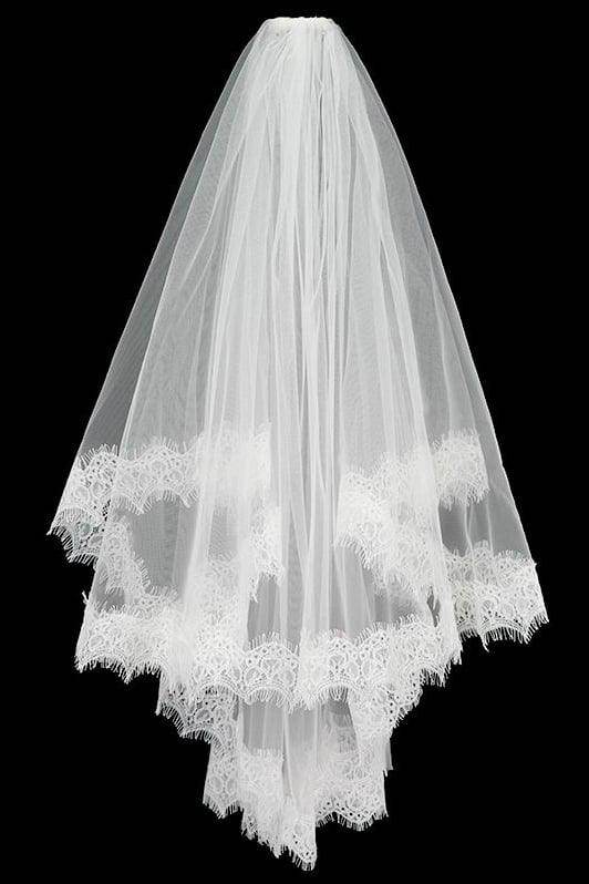 Two-tier Lace Edge Lace Tulle Elbow Veils with CV0379 - COCOMELODY