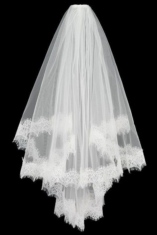 Two-tier Lace Edge Lace Tulle Elbow Veils with CV0379