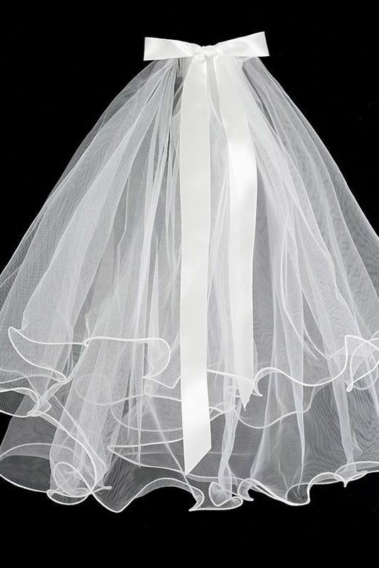 Two-tier Pencil Edge Tulle Shoulder Veils with Bow CV0380