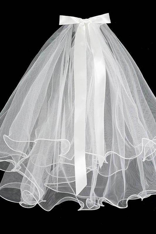 Two-tier Pencil Edge Tulle Shoulder Veils with Bow CV0380 - COCOMELODY