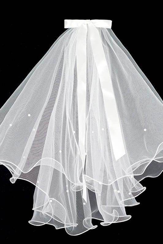 Two-tier Pencil Edge Tulle Shoulder Veils with Bow Pearls CV0381 - COCOMELODY