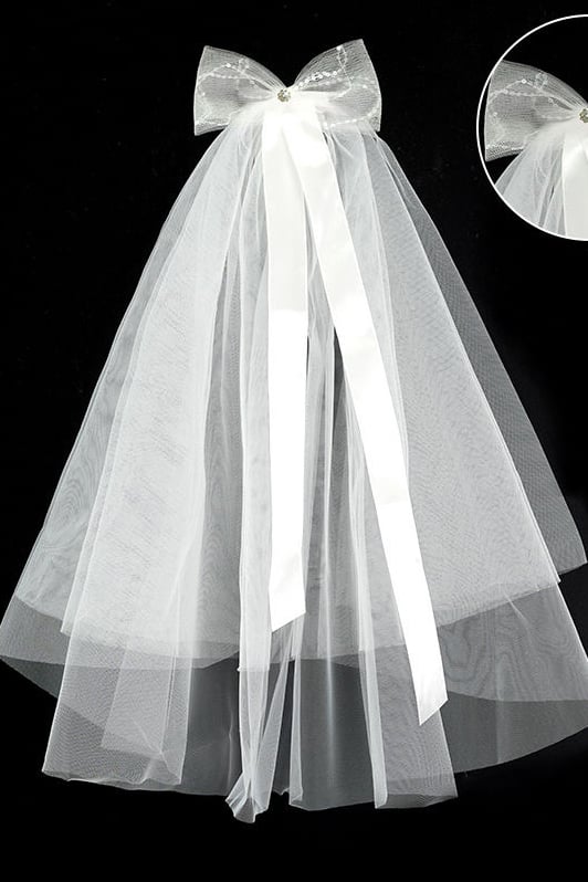 Two-tier Cut Edge Tulle Shoulder Veils with Bow CV0382