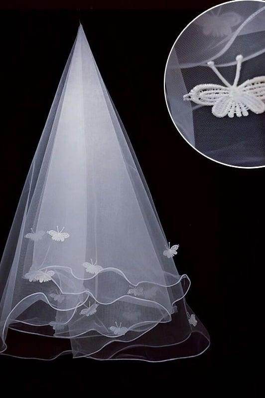 One-tier Pencil Edge Tulle Waist Veils with Bow CV0385 - COCOMELODY