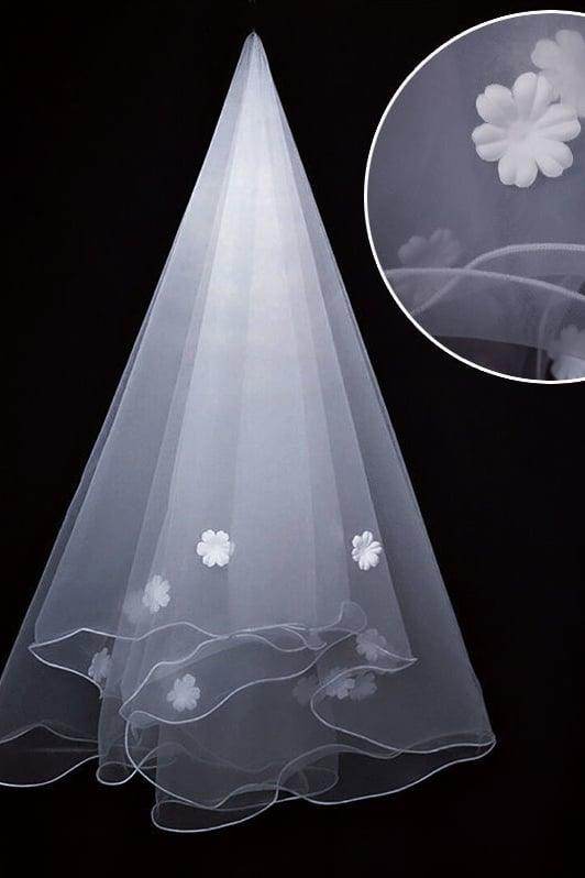 One-tier Pencil Edge Tulle Waist Veils with Flower CV0386 - COCOMELODY