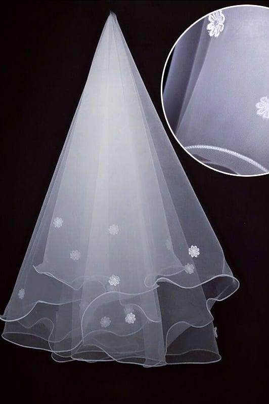 One-tier Pencil Edge Tulle Waist Veils with Flower CV0387 - COCOMELODY