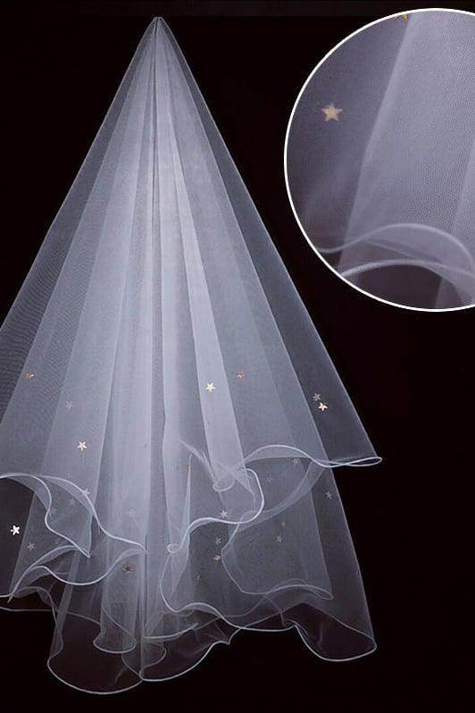 One-tier Pencil Edge Tulle Waist Veils with Sequin CV0388 - COCOMELODY