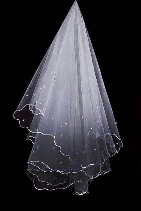One-tier Pencil Edge Tulle Waist Veils with Pearls CV0389 - COCOMELODY