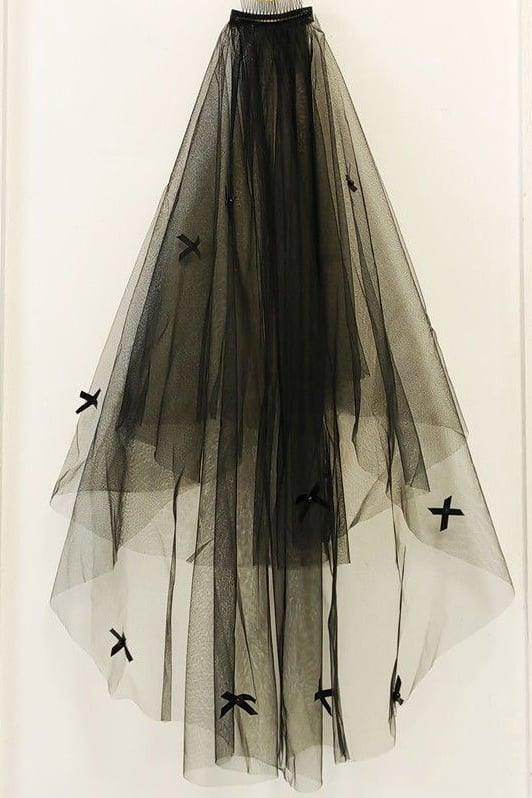 Two-tier Cut Edge Tulle Elbow Veils with Bow CV0392 - COCOMELODY