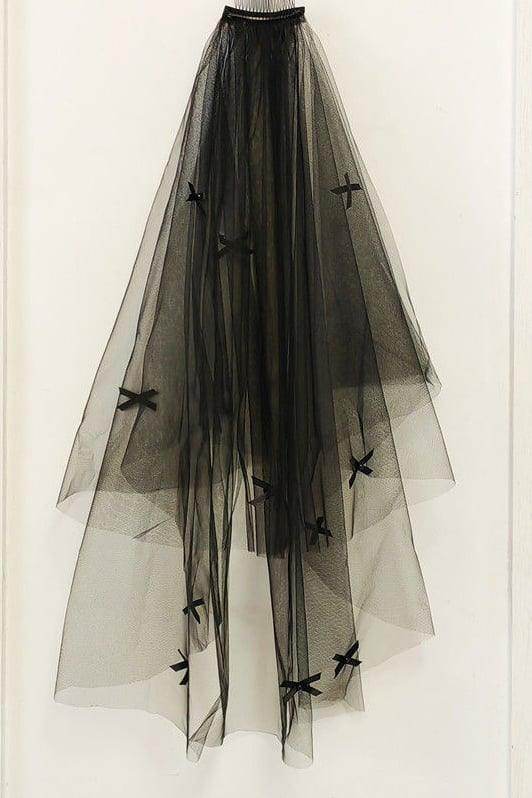 Two-tier Cut Edge Tulle Elbow Veils with Bow CV0392 - COCOMELODY
