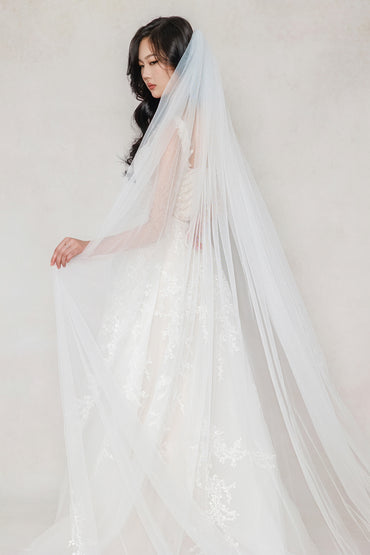 One-tier Lace Edge Tulle Chapel Veils with Appliques CV0402