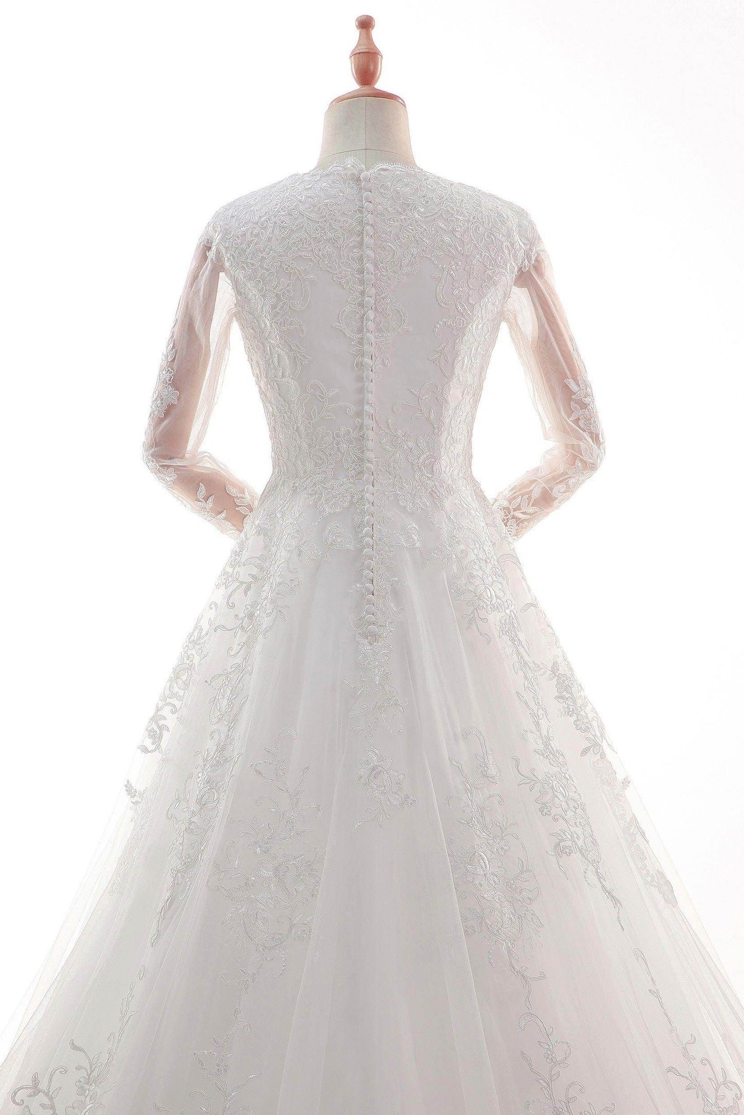 A-Line Court Train Satin Tulle Lace Wedding Dress CW2452 - COCOMELODY