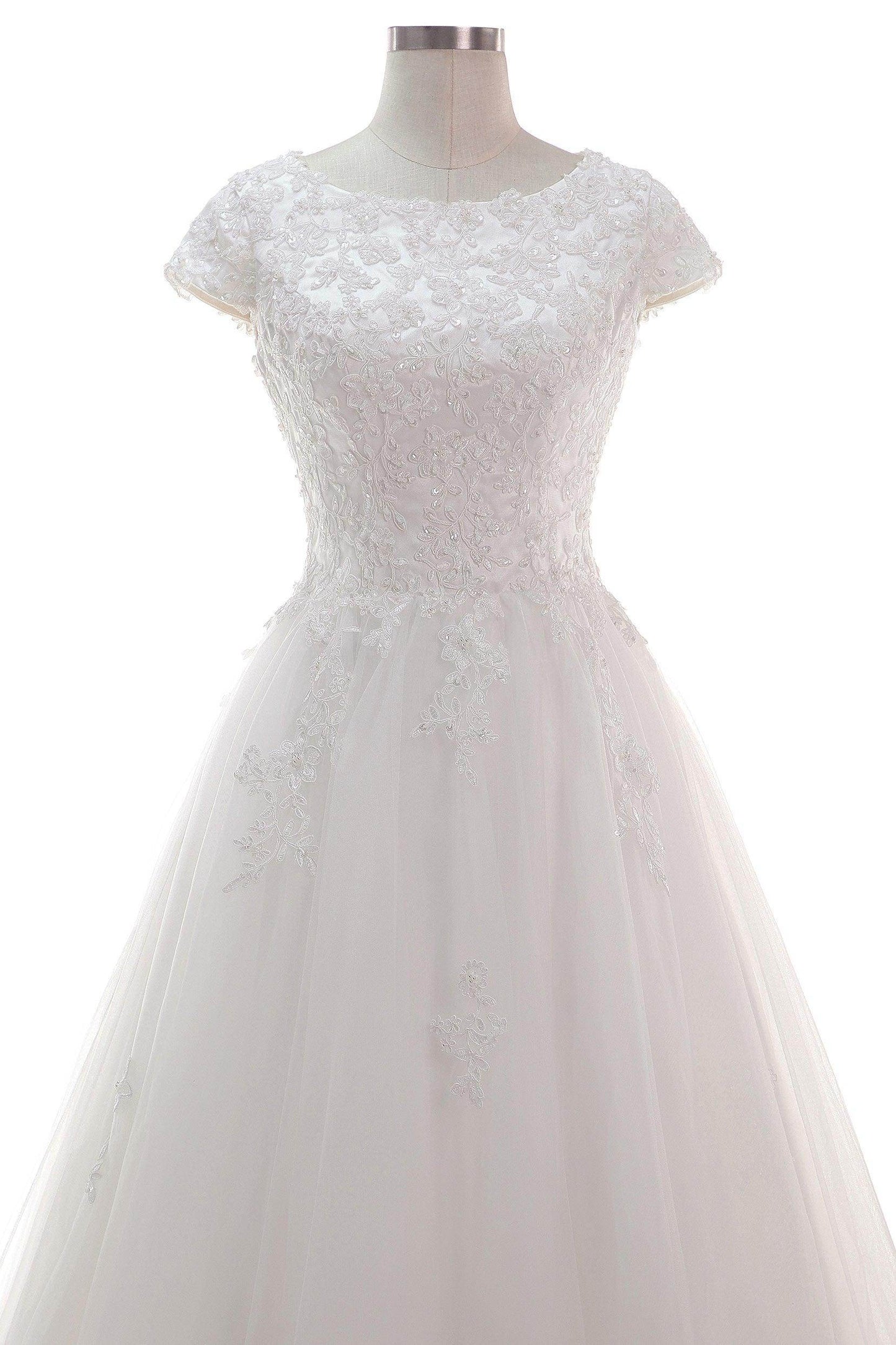 A-Line Court Train Tulle Lace Wedding Dress CW2453 - COCOMELODY