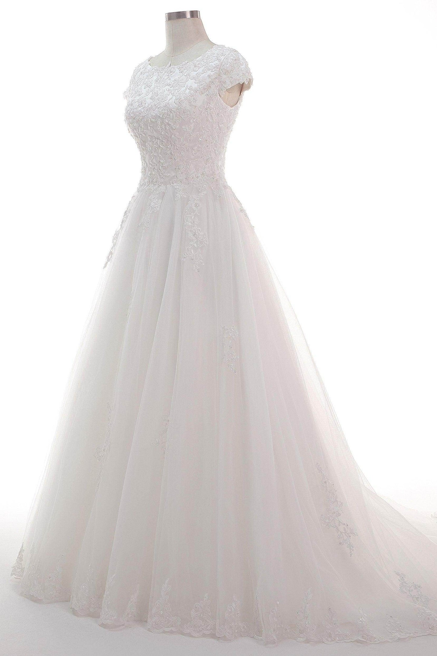 A-Line Court Train Tulle Lace Wedding Dress CW2453 - COCOMELODY