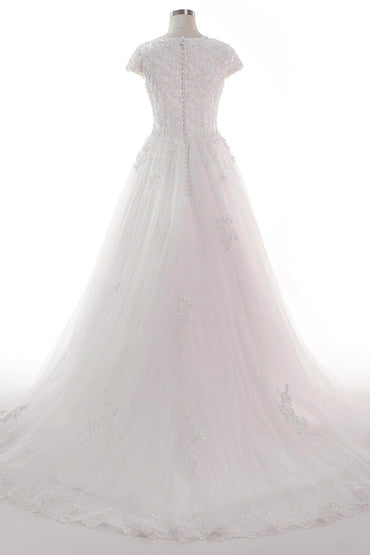A-Line Court Train Tulle Lace Wedding Dress CW2453 - COCOMELODY