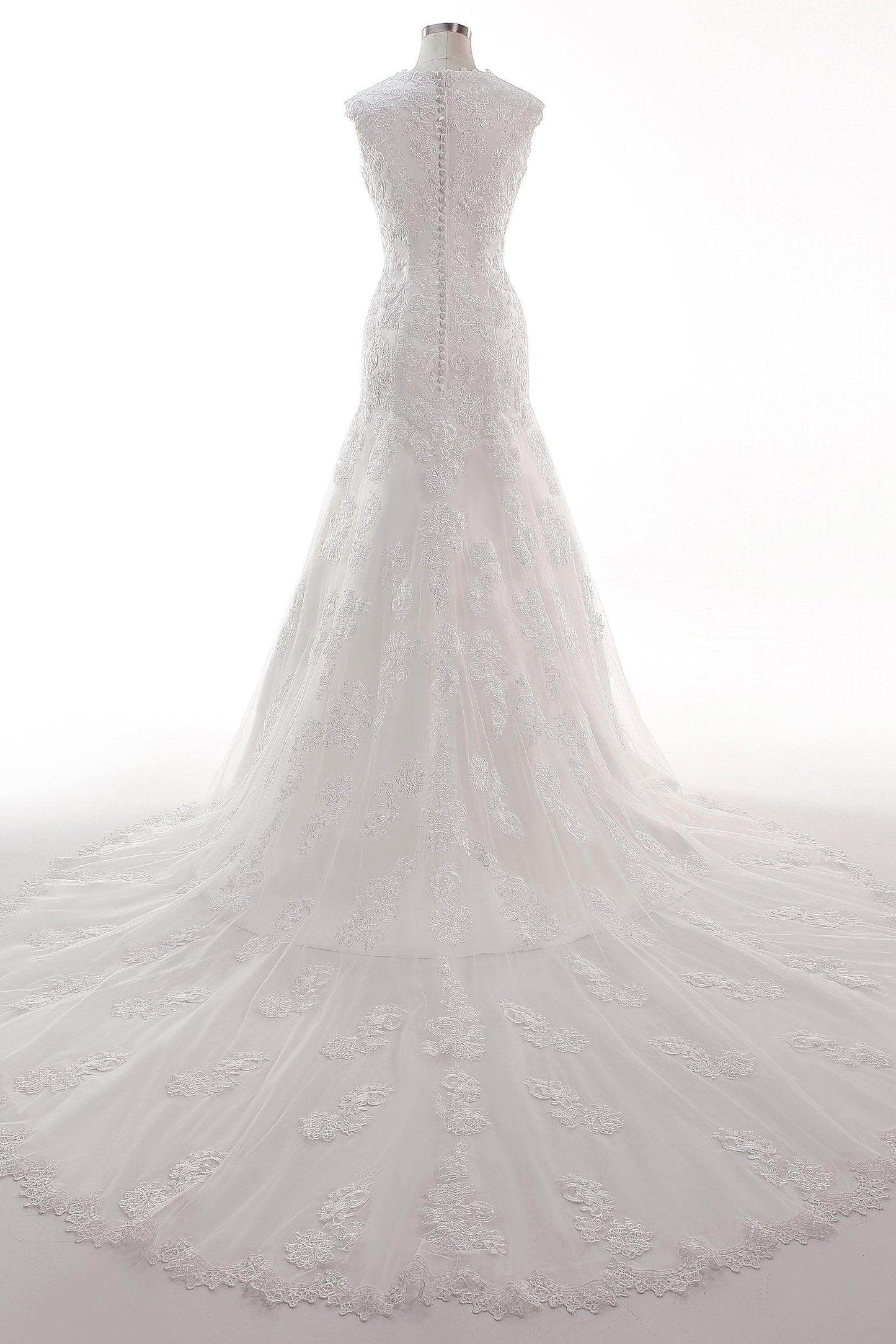 Trumpet-Mermaid Chapel Train Tulle Lace Wedding Dress CW2454 - COCOMELODY