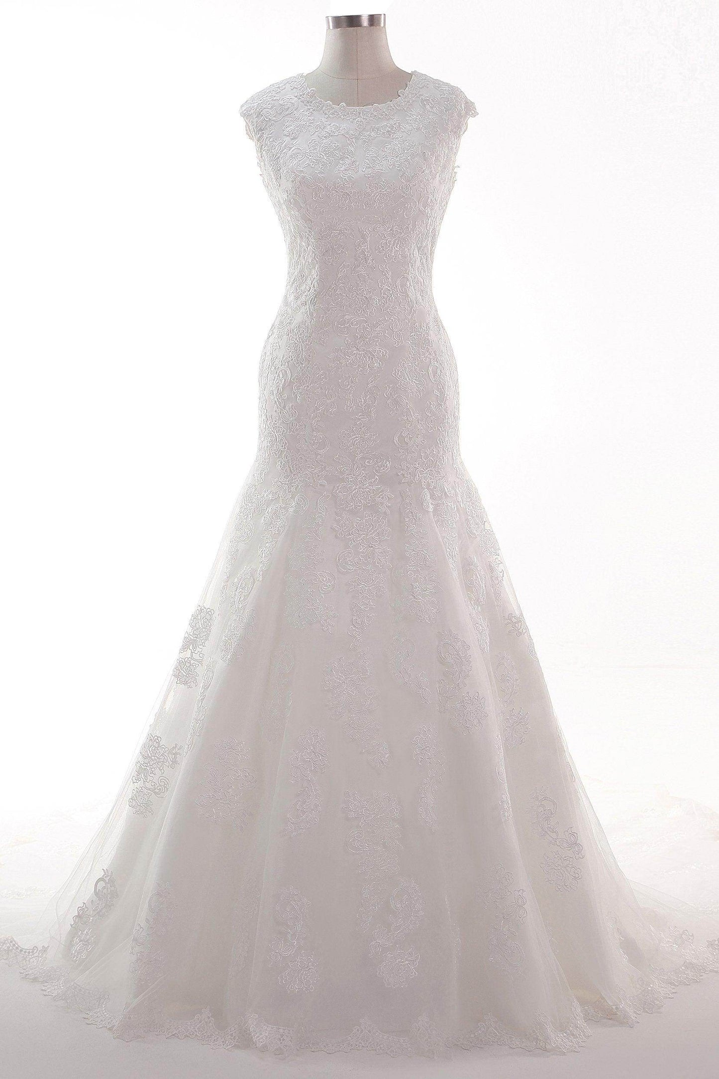 Trumpet-Mermaid Chapel Train Tulle Lace Wedding Dress CW2454 - COCOMELODY