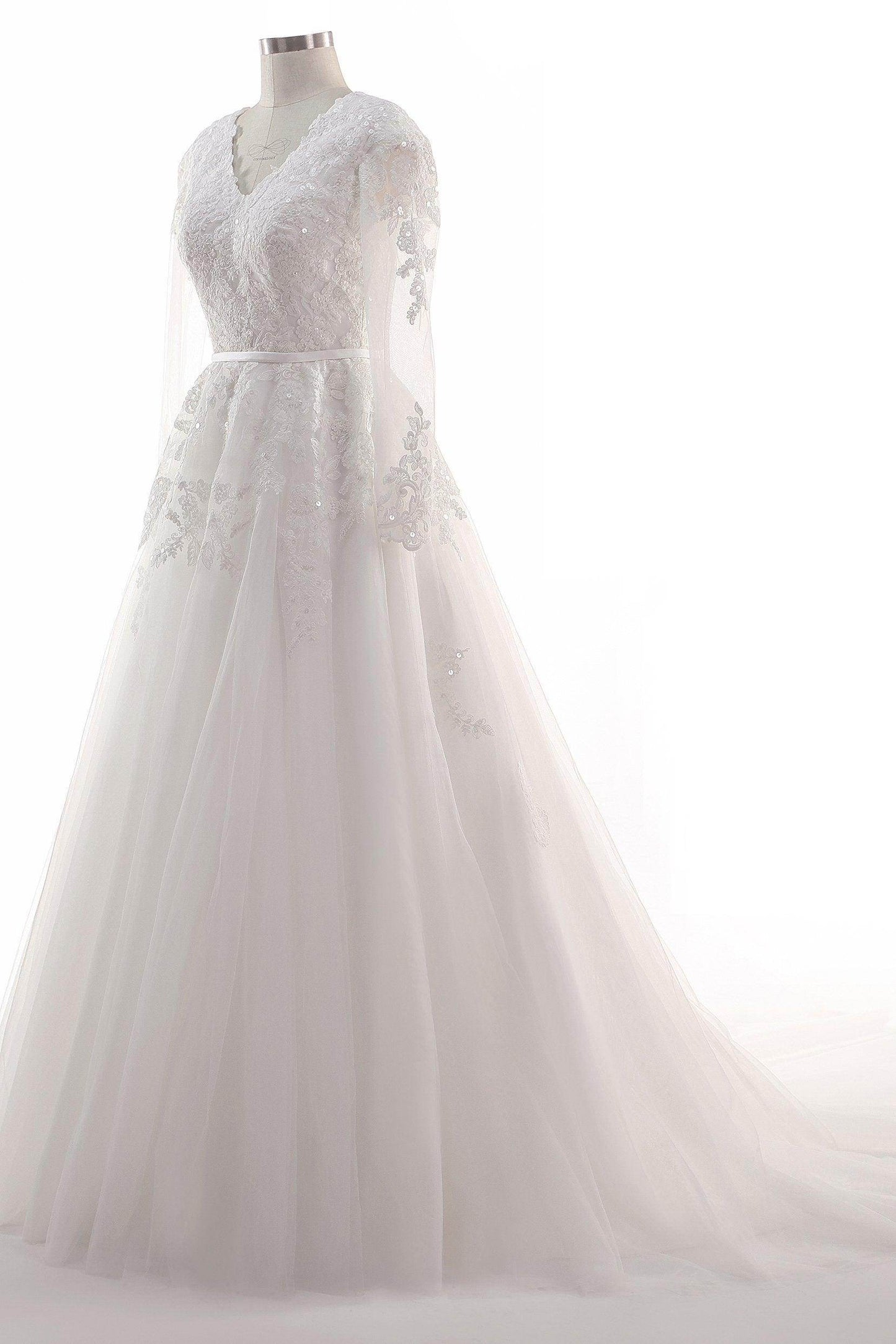 A-Line Court Train Tulle Lace Wedding Dress CW2455 - COCOMELODY