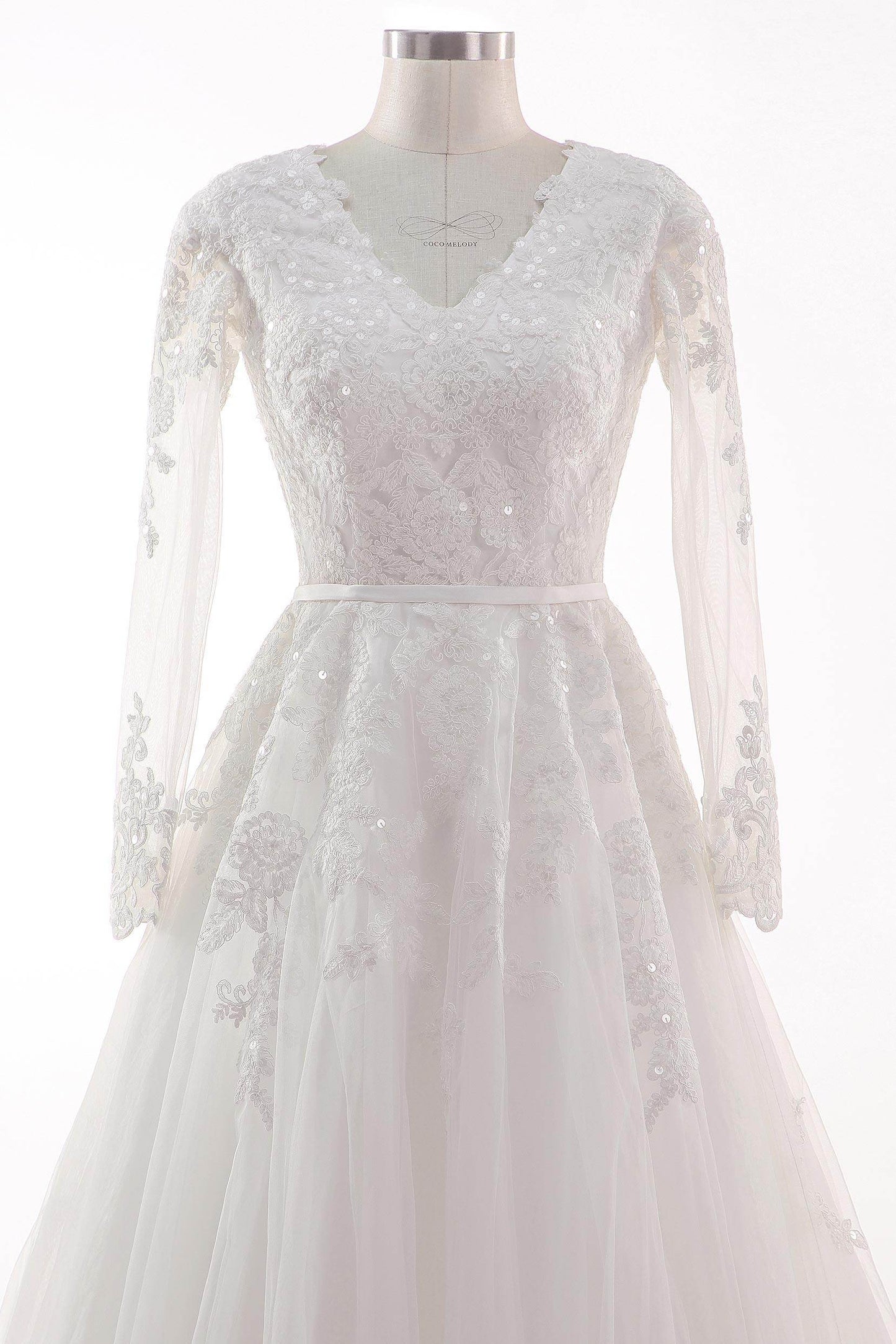 A-Line Court Train Tulle Lace Wedding Dress CW2455 - COCOMELODY