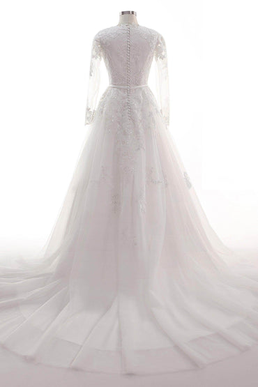 A-Line Court Train Tulle Lace Wedding Dress CW2455 - COCOMELODY