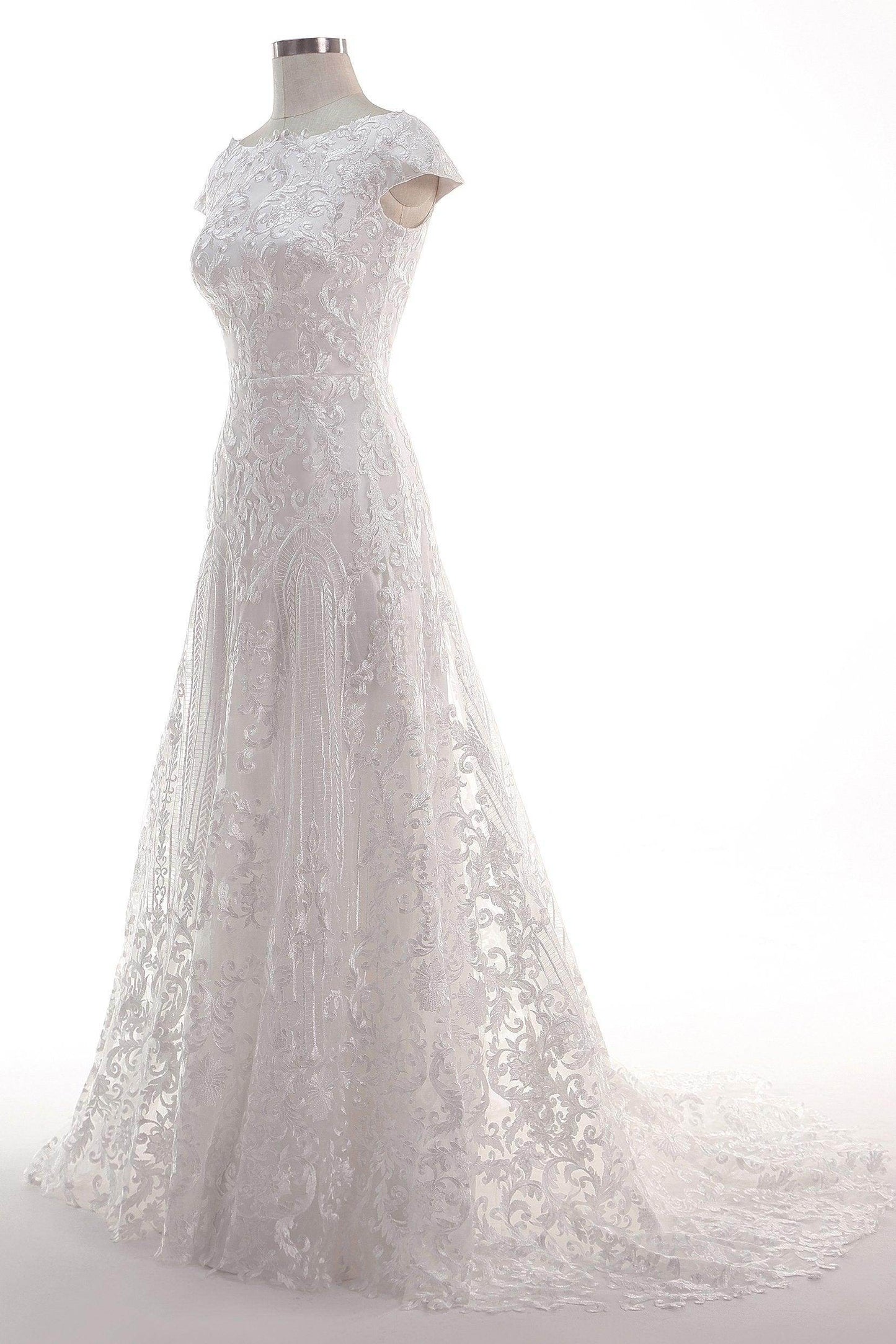 Sheath-Column Sweep Train Tulle Lace Wedding Dress CW2457 - COCOMELODY