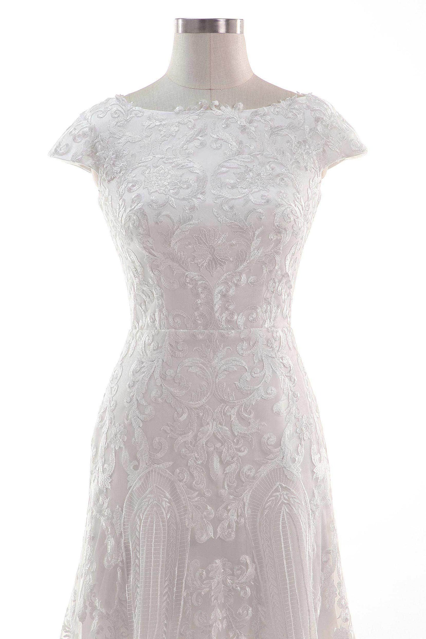 Sheath-Column Sweep Train Tulle Lace Wedding Dress CW2457 - COCOMELODY