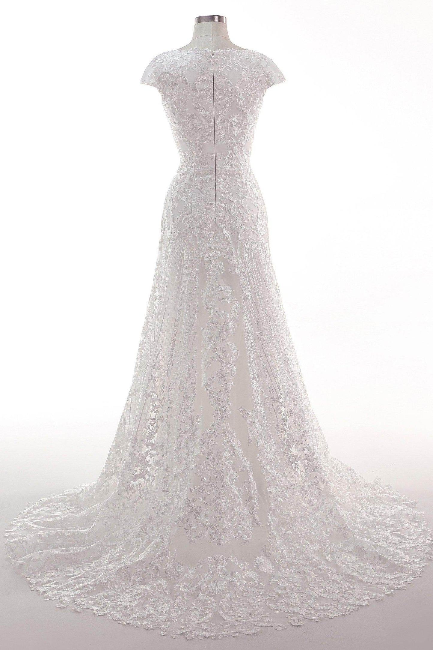 Sheath-Column Sweep Train Tulle Lace Wedding Dress CW2457 - COCOMELODY
