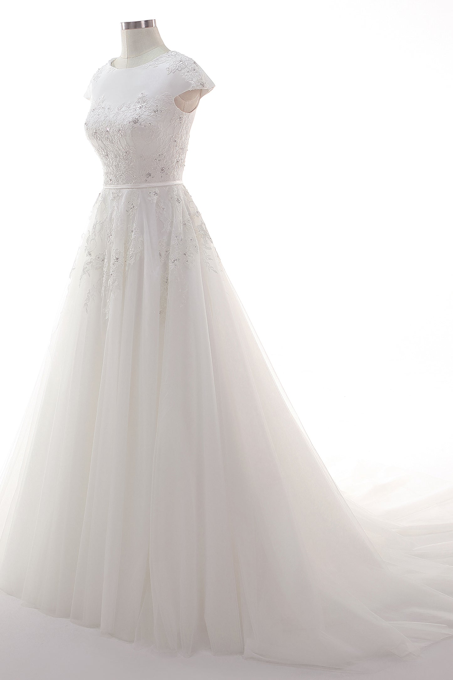 A-Line Court Train Tulle Lace Wedding Dress CW2458