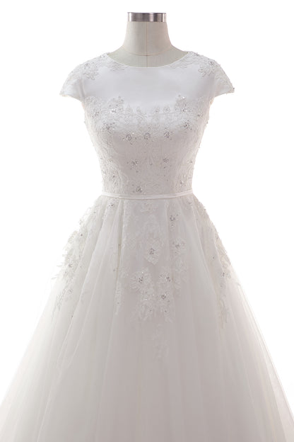 A-Line Court Train Tulle Lace Wedding Dress CW2458
