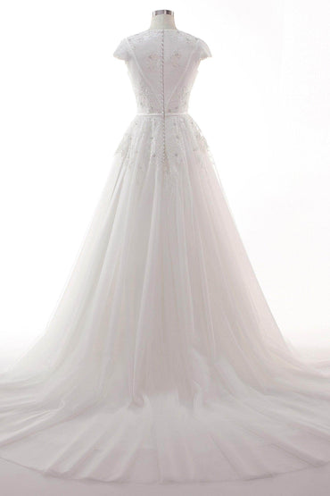 A-Line Court Train Tulle Lace Wedding Dress CW2458 - COCOMELODY