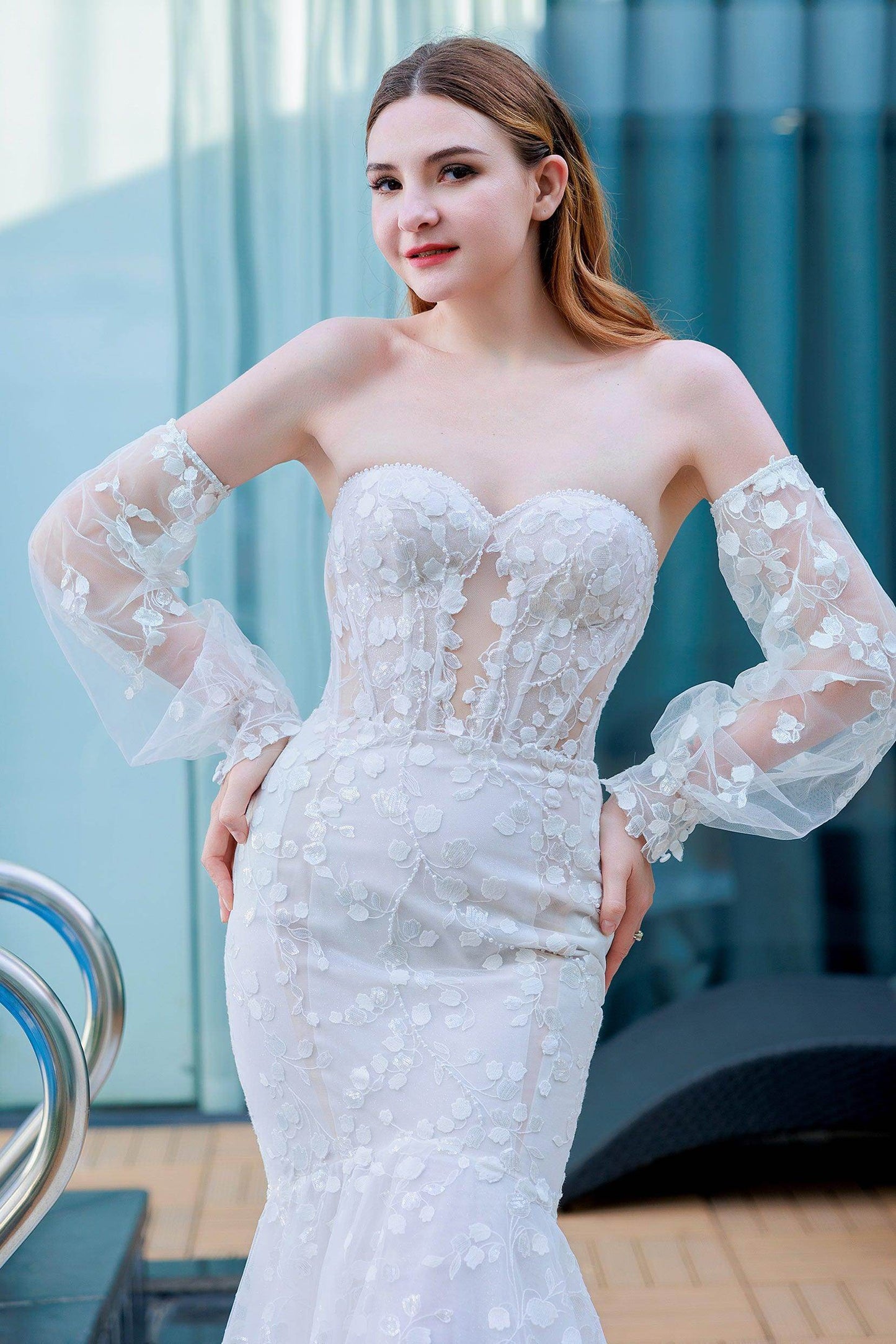 Trumpet-Mermaid Chapel Train Lace Wedding Dress CW3322 - COCOMELODY