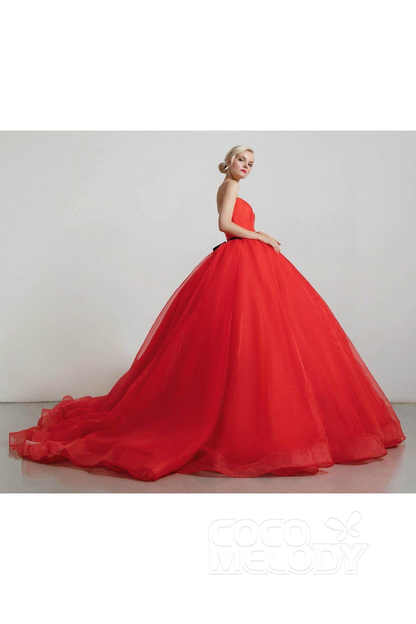 Princess Organza Elastic Satin Wedding Dress CW2096 - COCOMELODY