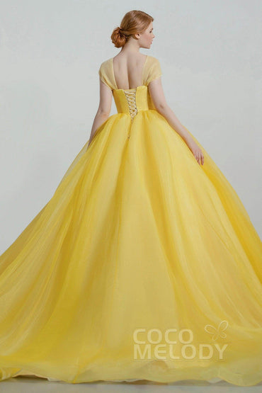 Princess Court Train Organza and Satin Wedding Dress CW2100 - COCOMELODY