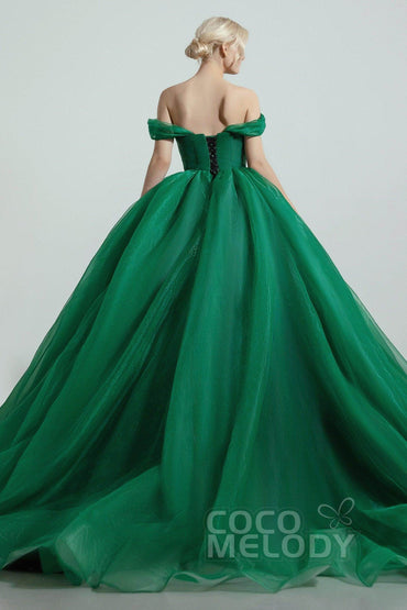 Princess Court Train Organza and Satin Wedding Dress CW2101 - COCOMELODY