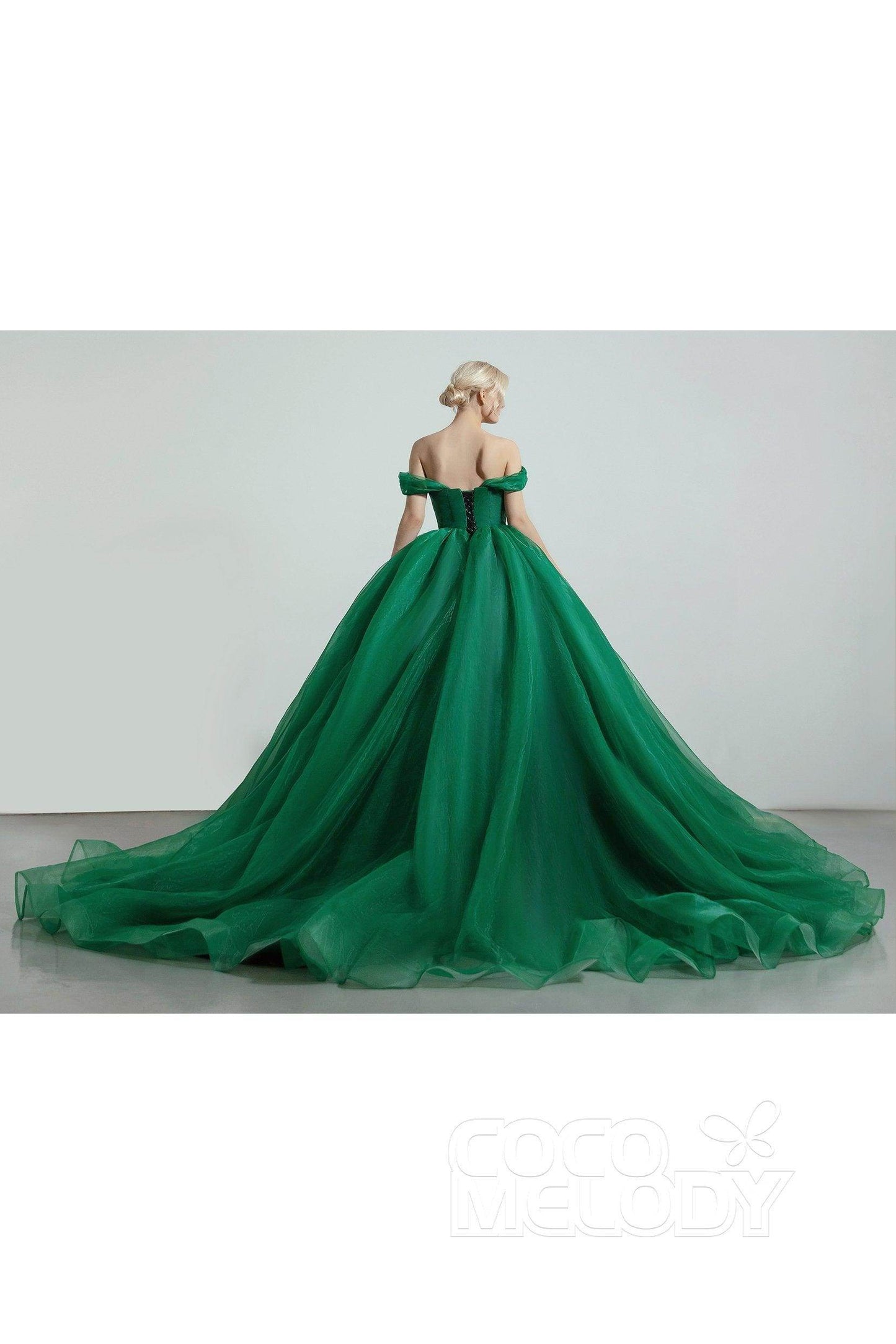 Princess Court Train Organza and Satin Wedding Dress CW2101 - COCOMELODY
