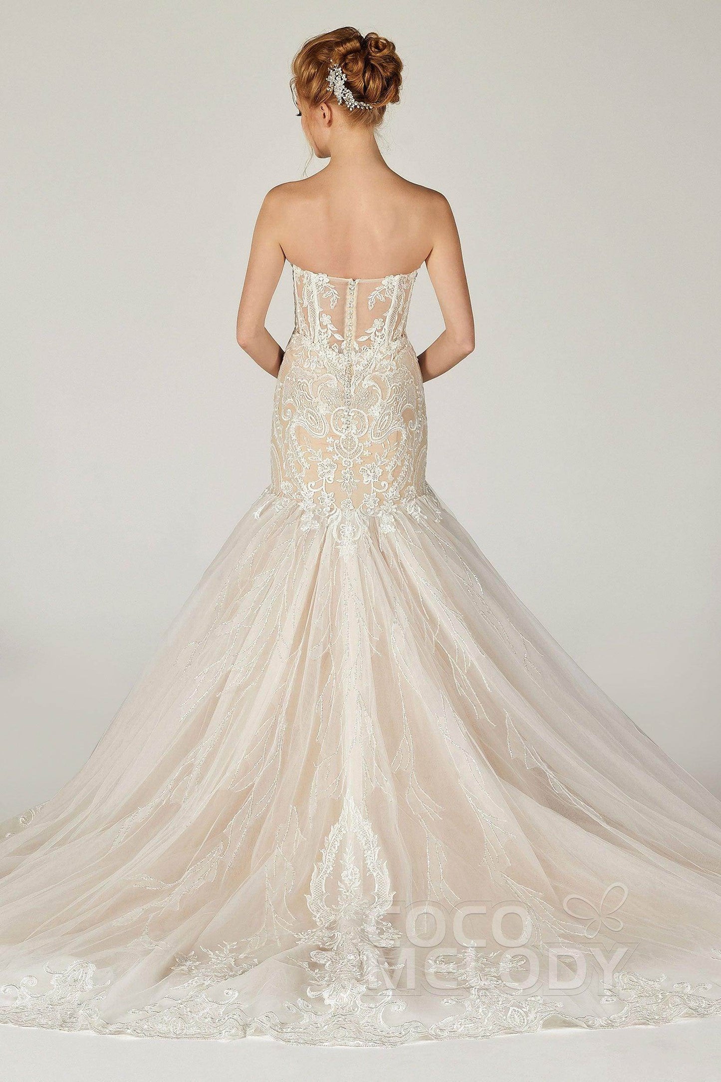 Trumpet Court Train Tulle Elastic Satin Wedding Dress CW2120 - COCOMELODY