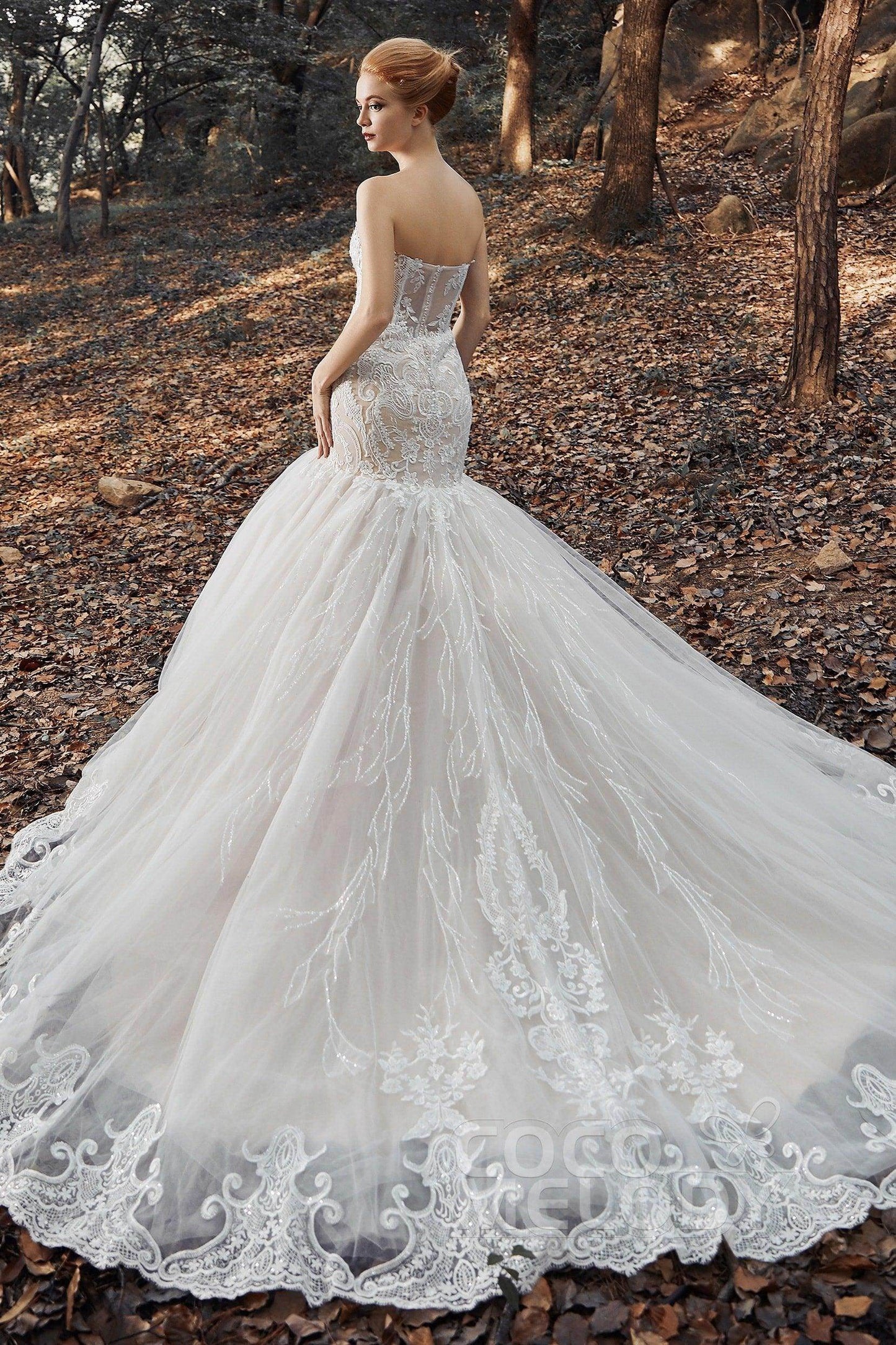 Trumpet Court Train Tulle Elastic Satin Wedding Dress CW2120 - COCOMELODY