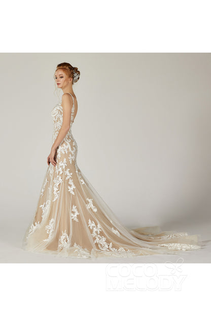 Trumpet-Mermaid Court Train Tulle Wedding Dress CW2123
