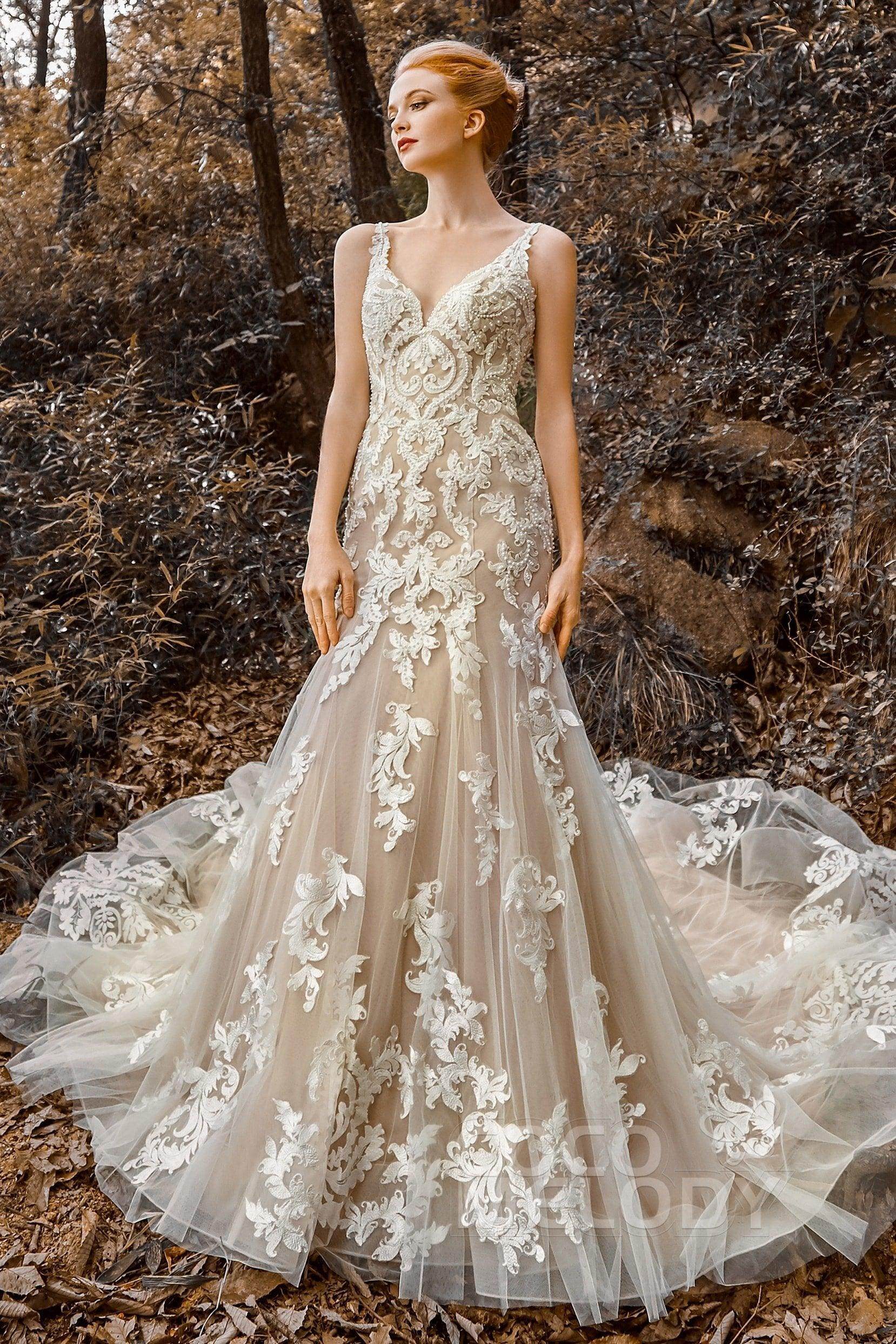 Trumpet V-Neck Tulle Sleeveless Zipper Buttons Wedding Dress CW2123 Trumpet V-Neck Tulle Sleeveless Zipper Buttons Wedding Dress CW2123