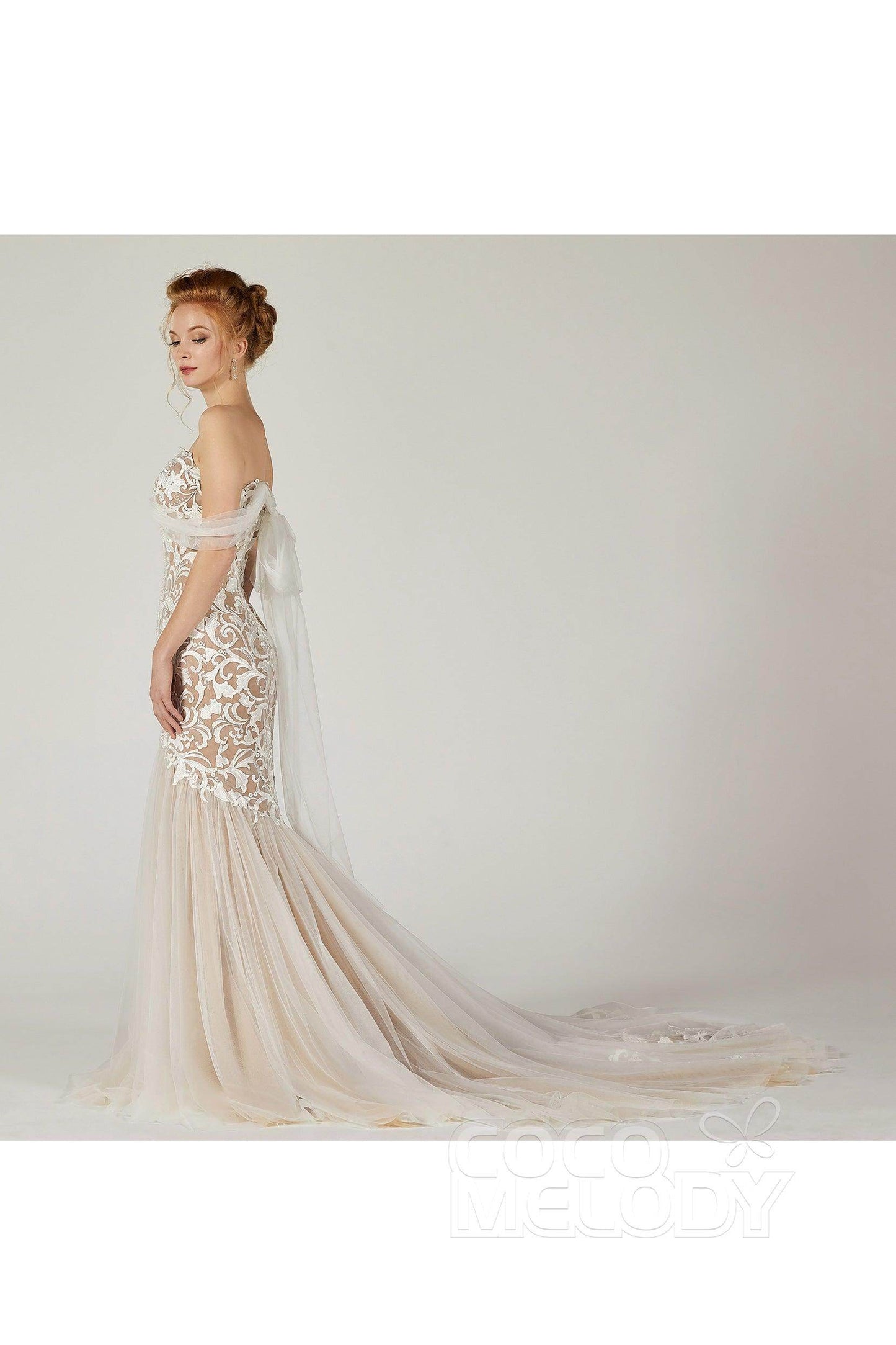 Trumpet Court Train Tulle Elastic Satin Wedding Dress CW2126 - COCOMELODY