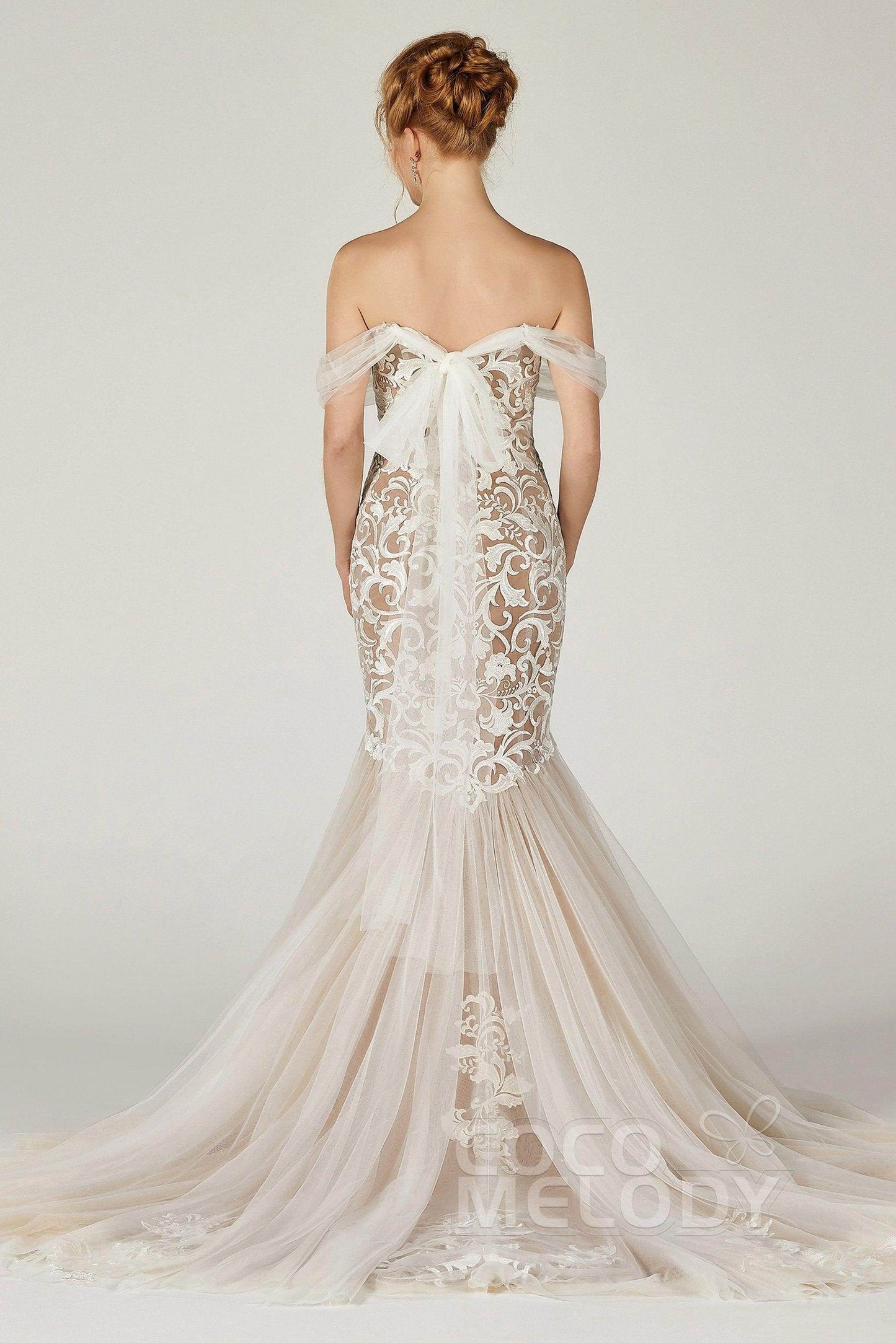 Trumpet Court Train Tulle Elastic Satin Wedding Dress CW2126 - COCOMELODY
